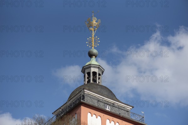 The little crown on the tower of St Nicholas' Church, Siegen, North Rhine-Westphalia, Germany,