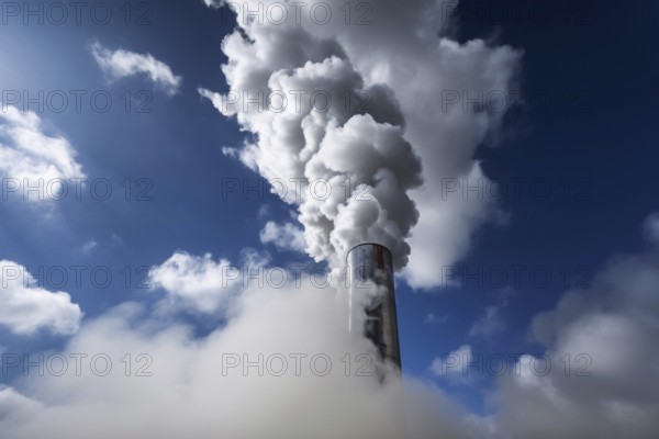 Fumes coming out of industrial chimney. AI generated