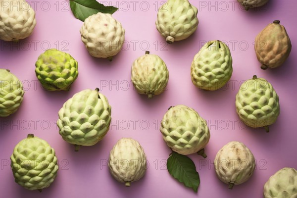 Cherimoya fruits on purple background. KI generiert, generiert AI generated