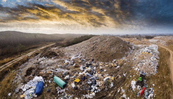 Symbolism, aerial view of a rubbish dump, AI-generated, AI-generated, AI generated