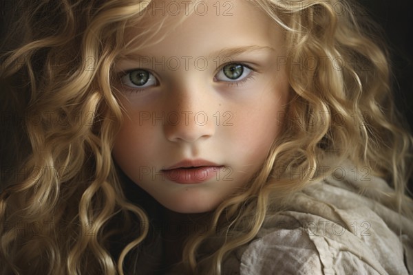 Young girl child with wavy blond long hair. KI generiert, generiert, AI generated