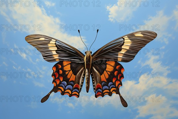 Stylized short horned baronia butterfly flying, AI generated