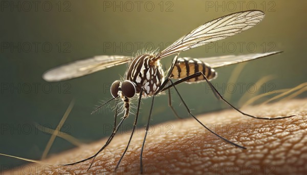 Animal, insect, mosquito, mosquito on skin, bite, close-up, AI generated, AI generated