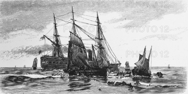 Sinking of the armoured frigate Großer Kurfürst in the English Channel, three-master, German
