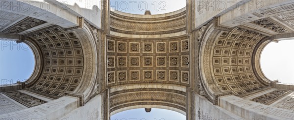 Close-up of the interior of the Arc de Triomphe, symmetrical architecture, Paris
