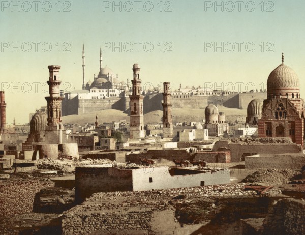 Cairo, the tombs of the Mamelukes, Egypt, digitally restored reproduction from a 19th century