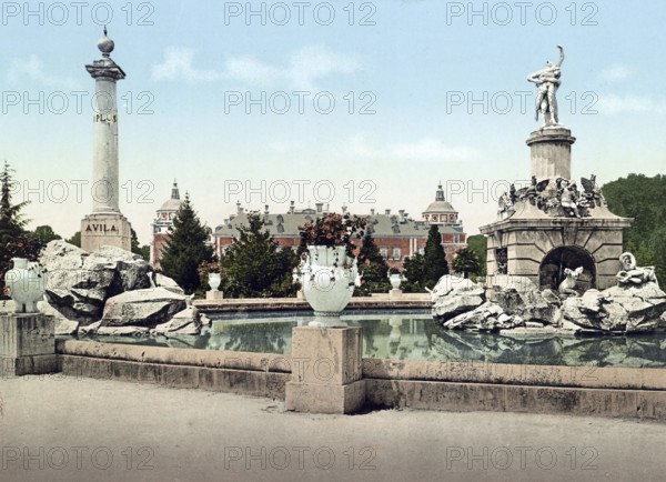 Aranjuez. Fuente de Hercules y Palacio Real, Spain, c. 1890, Historic, digitally restored
