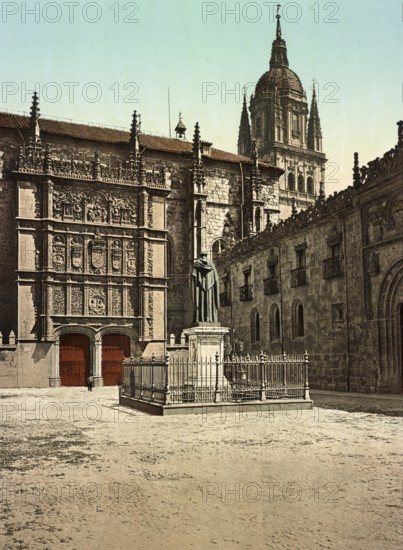 Facade of the University of Salamanca, Spain, around 1890, Historical, digitally restored