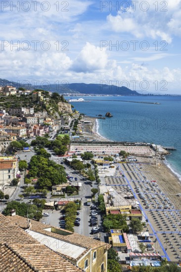 Port in Salerno and Beach in Vietri sul Mare, Amalfi Coast, Salerno, Campania, Italy, Europy,