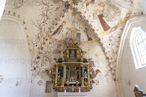 Religious frescoes by the Elmelunde Master in the church of Elmelunde, Mön Island, Denmark, Europe