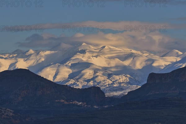 Snowy mountains under dark sky with clouds during twilight, Lefka Ori, White Mountains, mountain