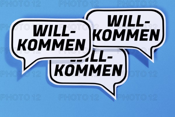 Welcome to speech bubbles communication concept talk