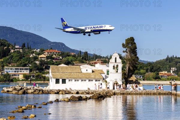 A Ryanair Boeing 737-800 aircraft with the registration SP-RSC at Corfu Airport, Greece, Europe