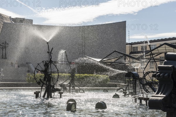 Carnival Fountain by Jean Tinguely and theatre, Tinguely Fountain, Basel, Canton of Basel-Stadt,