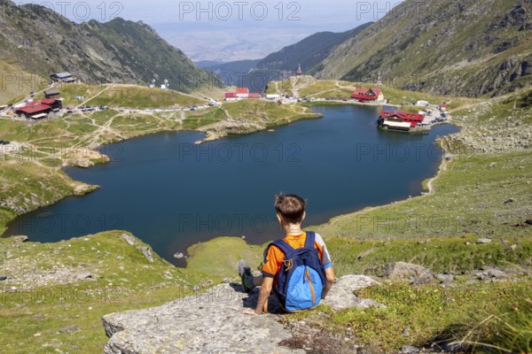 Romania: Lake Balea (Romanian: Balea Lac) from above. The lake is located at the summit of the