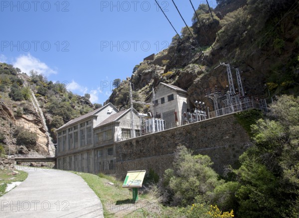 HEP electricity generation River Rio Poqueira gorge valley, High Alpujarras, Sierra Nevada, Granada