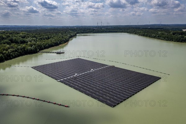 Germany's largest floating solar power plant on the Silbersee III, a quarry pond no longer used for