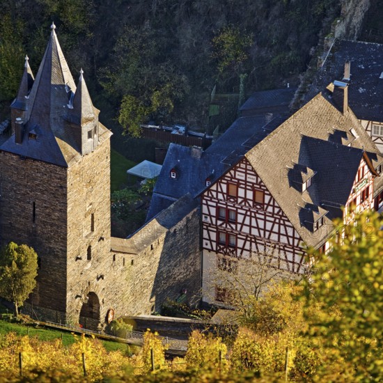 Steeger Tor and Malerwinkel from above in autumn, Bacharach, UNESCO World Heritage Upper Middle