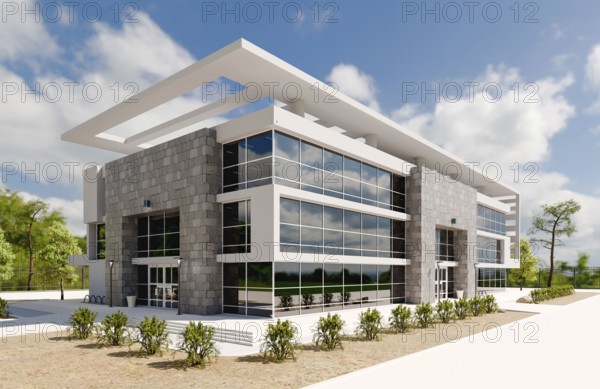 Beautiful new contemporary commercial office building. 3D rendering