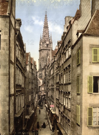 Grand Street, St. Malo, Brittany, France, ca 1890, Historic, digitally restored reproduction from a