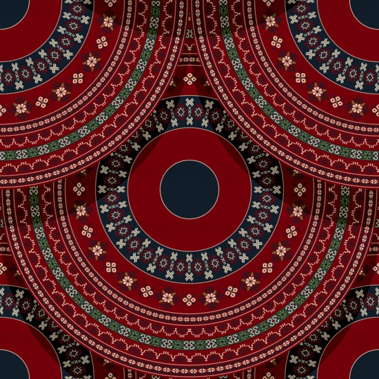 Seamless Latvian embroidery circular pattern, vector template for your design