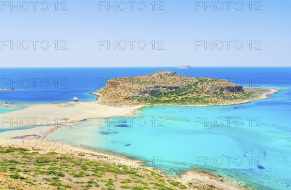 View of Balos bay and Gramvousa Peninsula, Chania, Crete, Greece, Europe