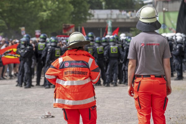 Johanniter Unfallhilfe rescue service at the demonstration against the AFD party conference in