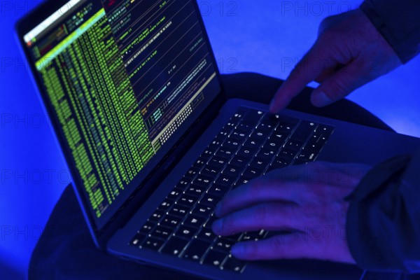 Symbolic image cyber attack, computer crime, cybercrime, computer hackers attack a network,