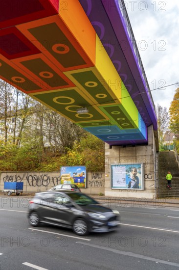 The Rainbow Bridge or Lego Bridge 2.0, over Dahler Straße, B7, undersides of bridges designed by