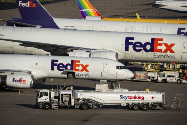 Cologne-Bonn Airport, CGN, cargo planes standing in front of the air cargo centre, being loaded and