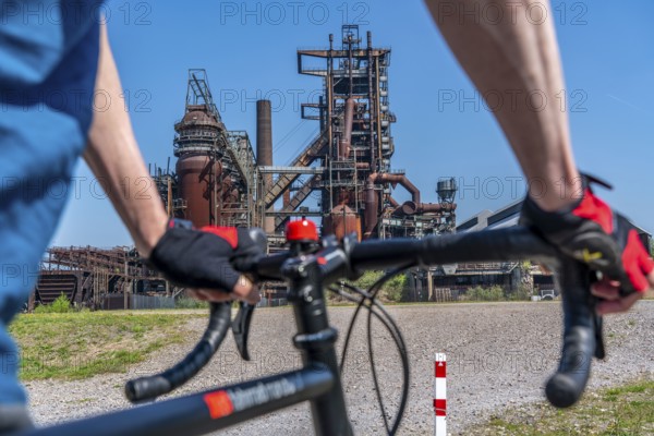 Phönix West, old steelworks in DortmundBiking in the Ruhr area, Franz slagheap, slagheap sign,