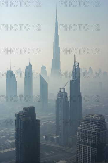 Aerial view of a mega city with smog and pollution, AI generated