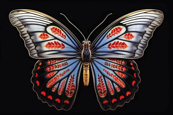 Beautiful, stylized archdukes butterfly on a black background, AI generated