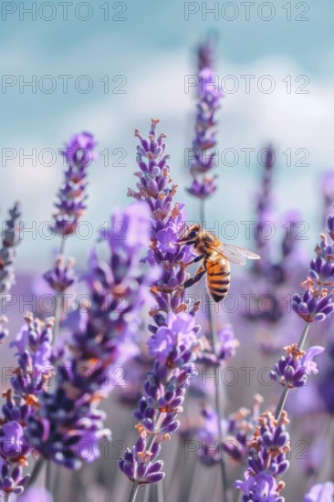 Bee, honey bee (Apis sp.) sitting on a lavender flower (Lavandula), AI generated, AI generated, AI