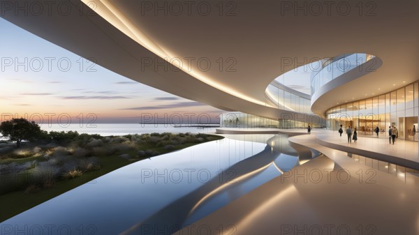 Modern art museum architecture inspired by seashells spiral patterns, AI generated