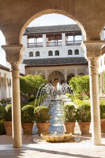 Patio de la Acequia, Court of the water Channel, Generalife palace gardens, Alhambra, Granada,