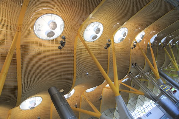 Modern architecture ceiling interior of terminal 4 building, Adolfo Suárez Madrid–Barajas airport,
