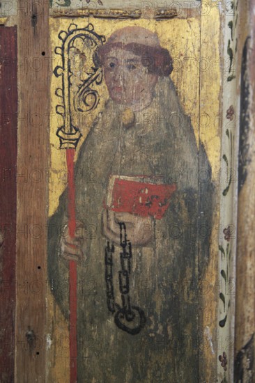 Saint Leonard of Noblat, medieval rood screen paintings, St Andrew church, Westhall, Suffolk,
