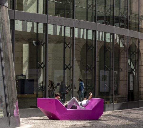 Plastic furniture in pink in front of the German Historical Museum, Berlin, Germany, Europe