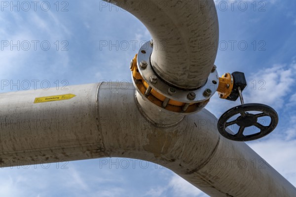 Biogas plant, use of solid manure as an energy source, gas pipelines, on a farm near Lippling,