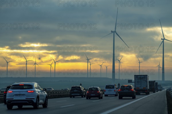 A44 motorway, near Jüchen, crosses the Garzweiler open-cast lignite mining area, wind farm along