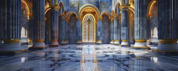 Royal palace decorated with marble and gold. Luxury expensive columns and ornaments in royal style,
