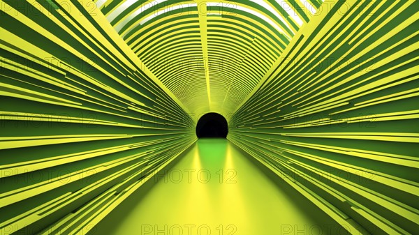 Abstract geometric pattern tunnel structure embodying data streams and communication in yellow