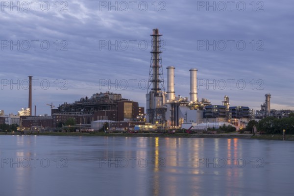 BASF, Lugwigshafen on the Rhine, industrial area, dusk, Mannheim, Baden-Württemberg, Germany,
