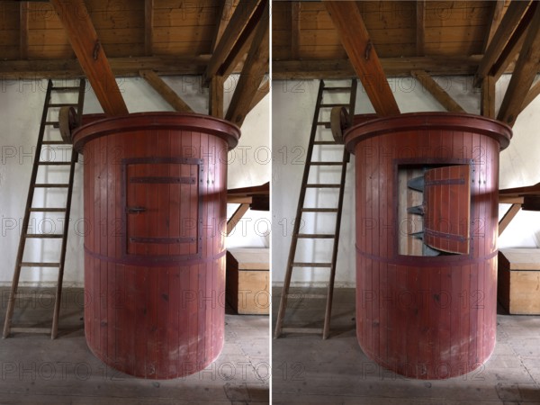 Flour silo with screw conveyor, former grain mill, Middle Franconia, Bavaria, Germany, Europe