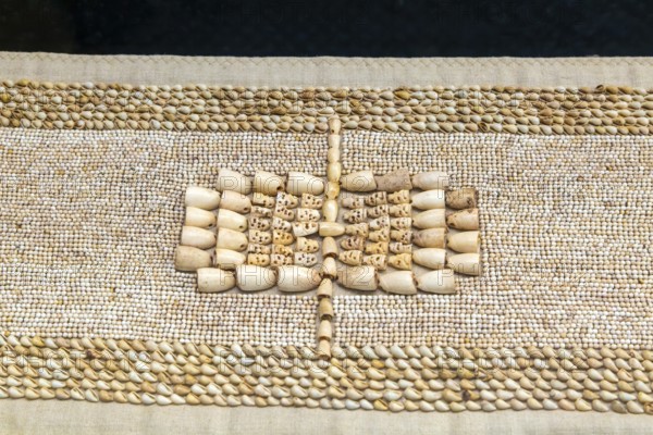 Funeral rug made from shells and seeds, Calakmul, Mayan archaeological museum, Fort San Jose,