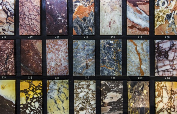 Collection of colourful marble texture samples