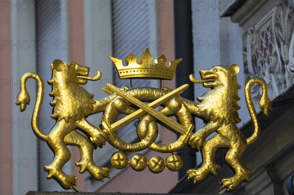 Golden guild sign of the bakers, Bamberg, Lower Franconia, Bavaria, Germany, Europe