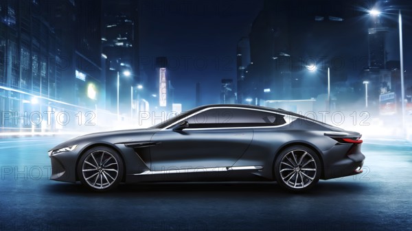 Sportscar with a body design based on the streamlined aerodynamic shape of a shark, AI generated