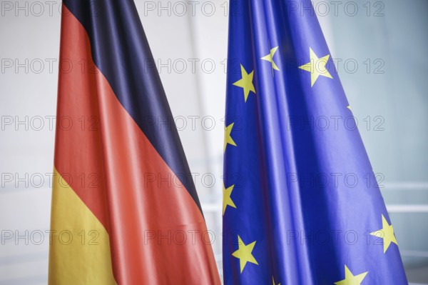 German flag, flag of the European Union. Berlin, 24.04.2024